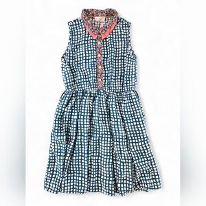 435 By Matilda Jane Girls Dress Size 10 Blue Check Sleeveless Floral Collar